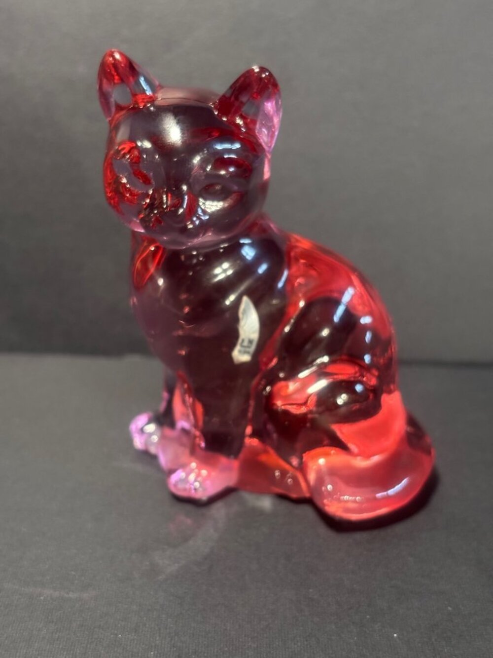 Fenton Art Glass Cat Figurine Madras Pink Vintage 90s Collectible Handcrafted
